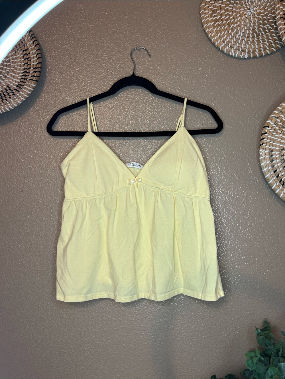 Butter Yellow Spaghetti Strap Cami with Bow Detail